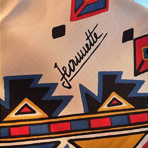 Tribal Print Multicolor Geometric Silk Square Scarf Vibrant Abstract Bold - Picture 7 of 11